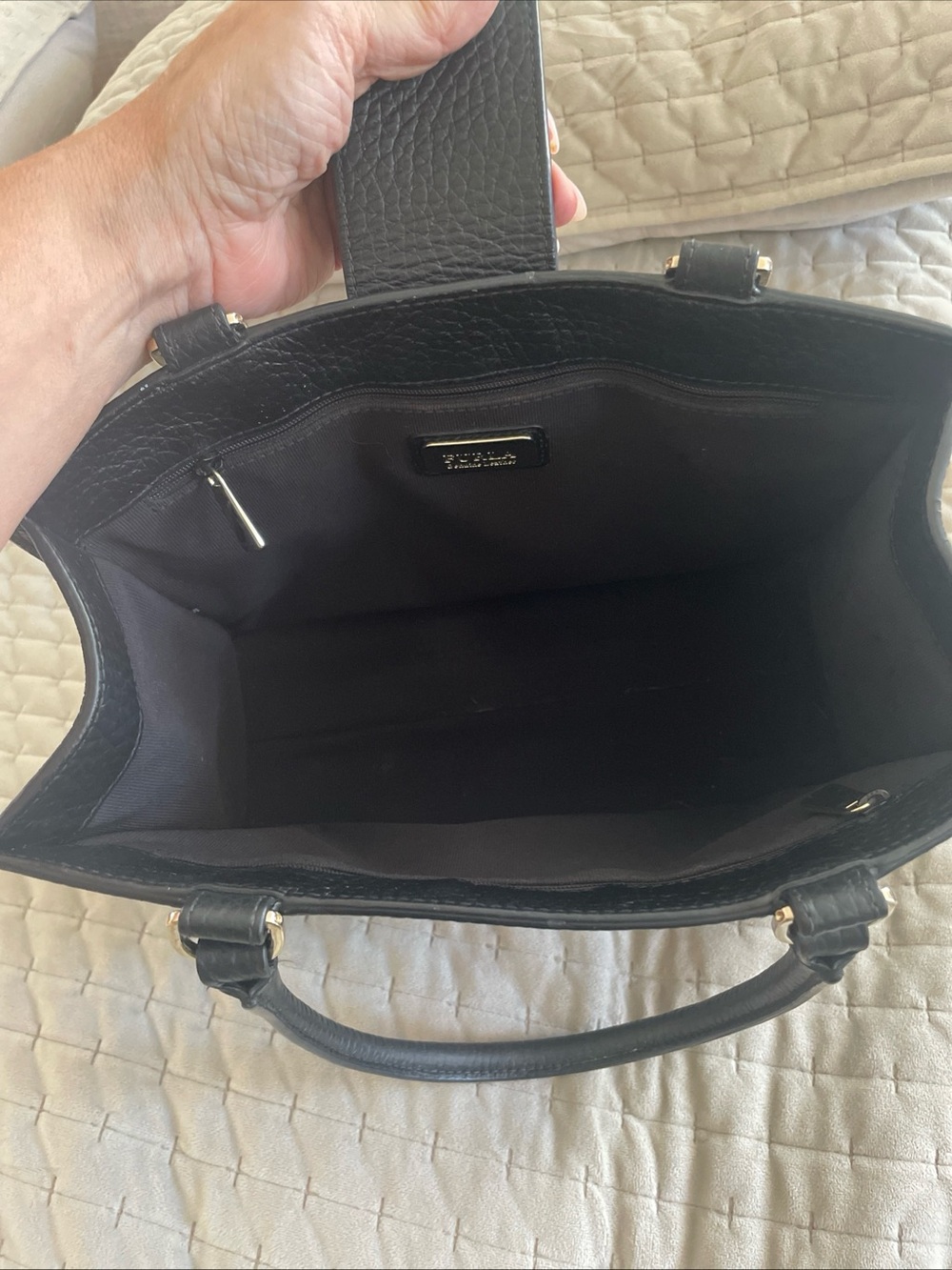 Furla Black Pebbled Leather Satchel with Gold Buckle - Picture 12 of 16
